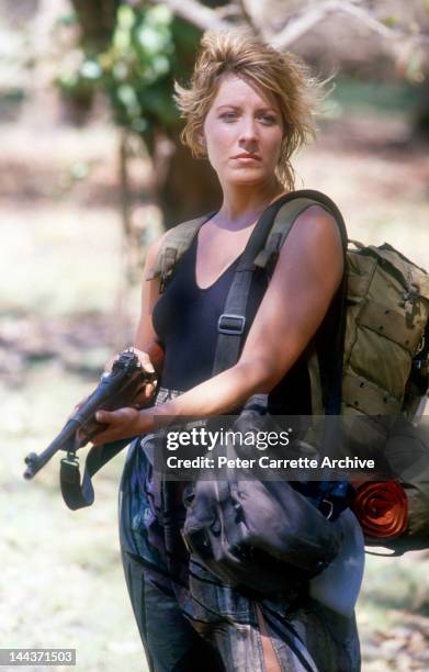 American actress Linda Kozlowski on the set of her new film 'Crocodile Dundee' in 1986 on location in the Northern Territory, Australia.