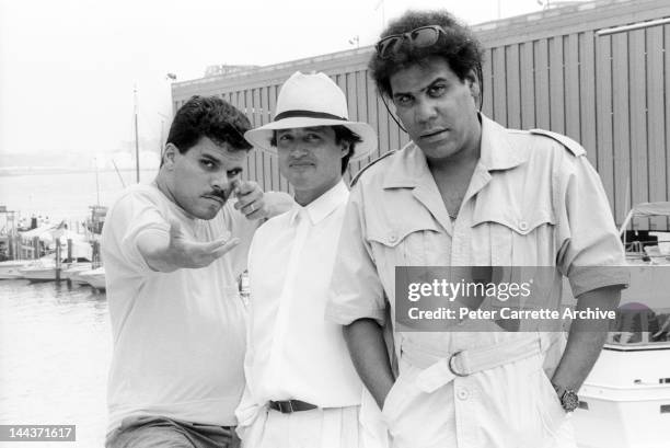 Actors Luis Guzman, Hechter Ubarry and Carlos Carrasco during a photo shoot to promote the new film 'Crocodile Dundee II' on June 16, 1988 in New...