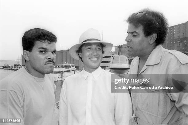 Actors Luis Guzman, Hechter Ubarry and Carlos Carrasco during a photo shoot to promote the new film 'Crocodile Dundee II' on June 16, 1988 in New...