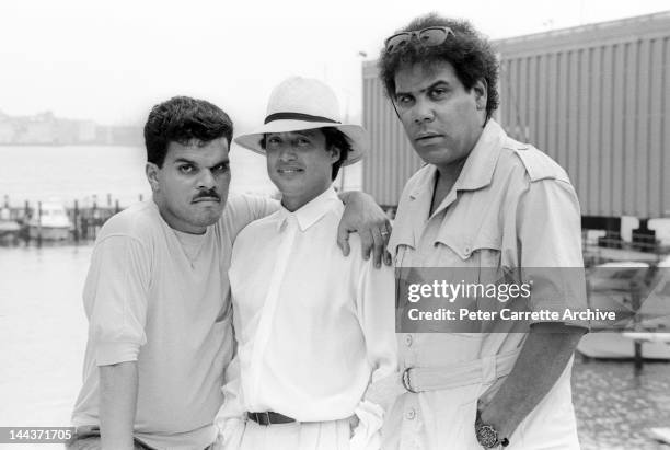 Actors Luis Guzman, Hechter Ubarry and Carlos Carrasco during a photo shoot to promote the new film 'Crocodile Dundee II' on June 16, 1988 in New...