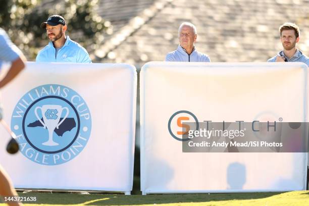 Roy Williams, retired mens basketball head coach of the University of North Carolina, watches tee shots on the 1st hole during the second round of...
