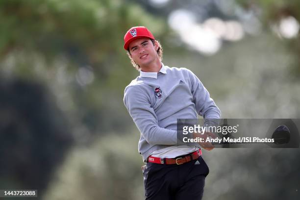 Joey Lenane of NC State University hits a tee shot on the 6th hole during the third round of the The Williams Cup presented by STITCH Golf NCAA men's...