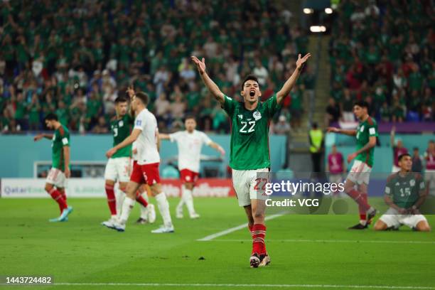 Hirving Lozano of Mexico reacts during the FIFA World Cup Qatar 2022 Group C match between Mexico and Poland at Stadium 974 on November 22, 2022 in...