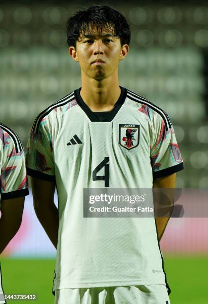 Kaito Suzuki of Japan before the start of the U21 International Friendly match between Portugal and Japan at Portimao Estadio on November 22, 2022 in...