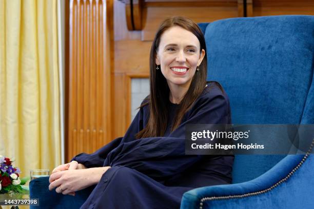 New Zealand Prime Minister Jacinda Ardern looks on during a meeting with World Trade Organisation Director General, Dr Ngozi Okonjo-Iweala, at...