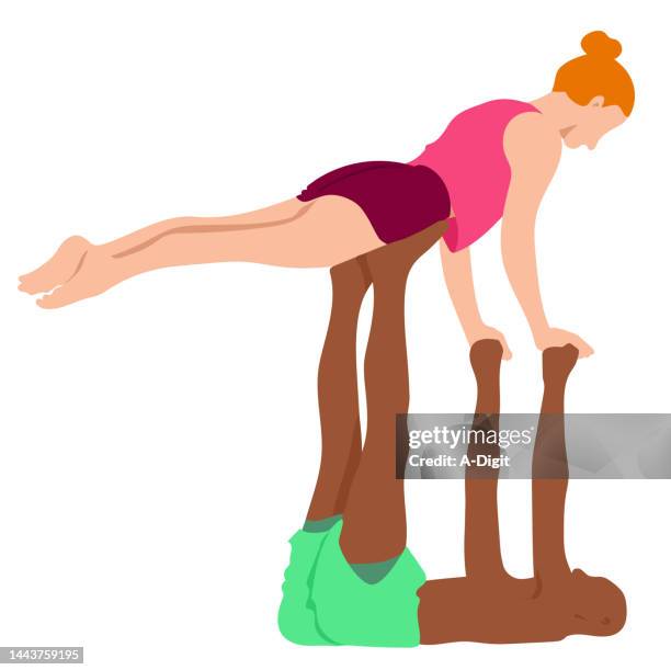 balancing act pink - acroyoga stock illustrations