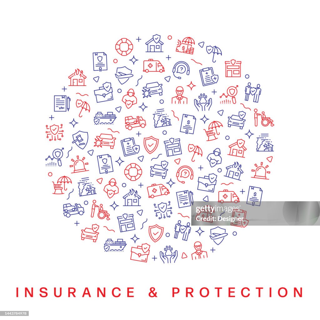 Insurance And Protection Related Pattern Design Modern Line Style ...