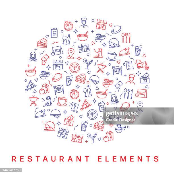 restaurant verwandtes musterdesign. modernes liniendesign - festmahl stock-grafiken, -clipart, -cartoons und -symbole