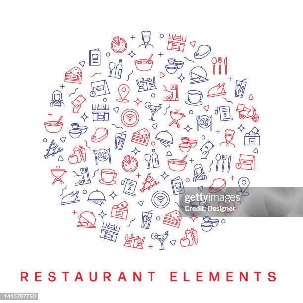 restaurant related pattern design. modern line style design - lunch room drawing stock illustrations