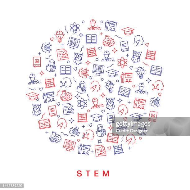 stem education related pattern design. modern line style design - science technology engineering math stock illustrations