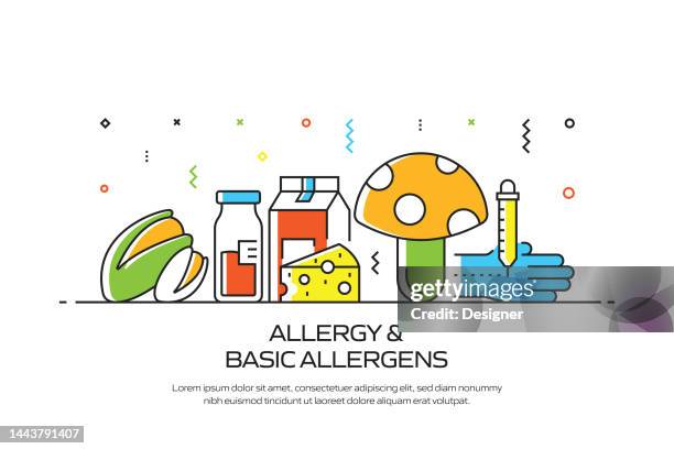 ilustrações de stock, clip art, desenhos animados e ícones de allergy and basic allergens related line style banner design for web page, headline, brochure, annual report and book cover - peanuts field