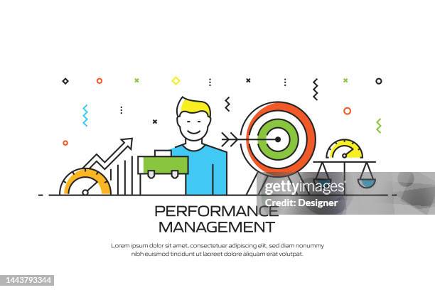 performance management related line style banner design for web page, headline, brochure, annual report and book cover - performance coaching stock illustrations
