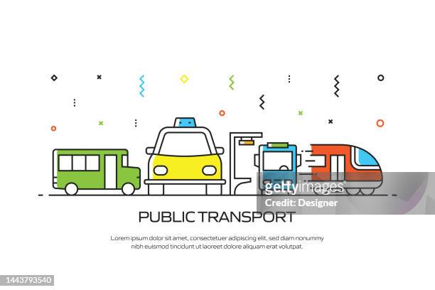 public transport related line style banner design for web page, headline, brochure, annual report and book cover - public transport stock illustrations