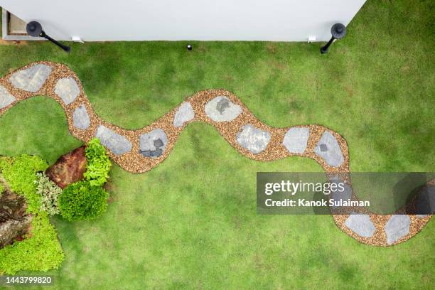 footpath from aerial - manicured lawn from above stock pictures, royalty-free photos & images