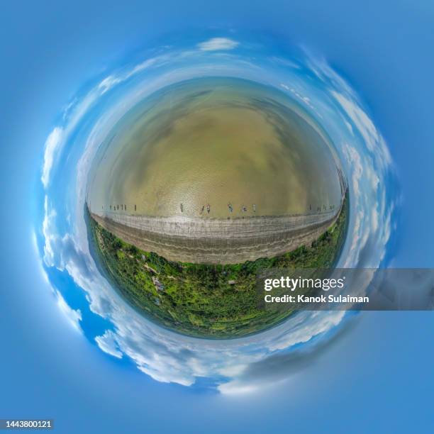 little planet perspective above the beach in thailand - 360 globe stockfoto's en -beelden