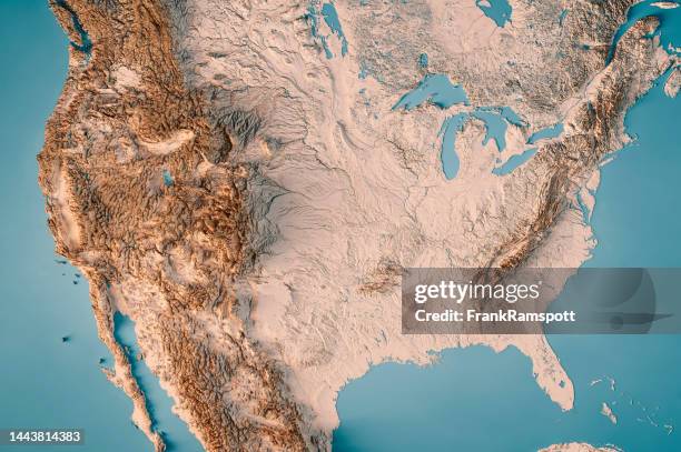 vereinigte staaten topografische karte horizontale 3d-darstellung neutral - rocky mountains north america stock-fotos und bilder