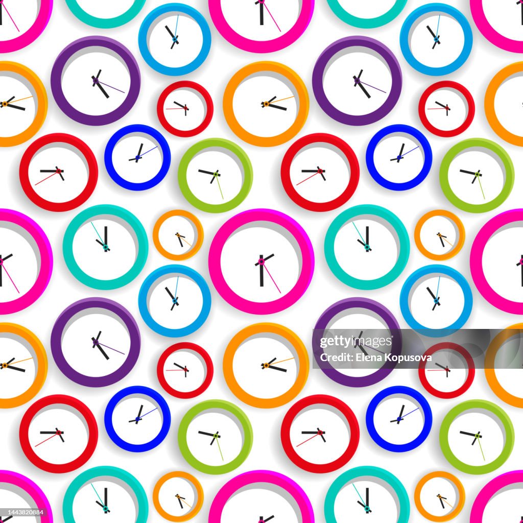 Simple Time Color Pattern Background Time Concept In Flat Style Mechanical Multicolored Clock On An Isolated ...