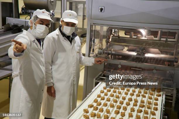 The president of the Junta de Andalucia, Juanma Moreno, during the visit to the mantecados factory of the firm La Muralla in the town of Estepa, on...