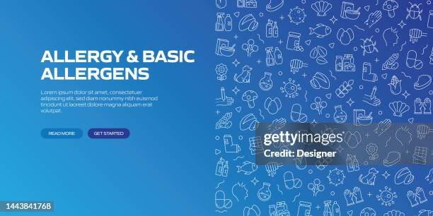illustrazioni stock, clip art, cartoni animati e icone di tendenza di allergia e allergeni basici web banner con icone lineari, trendy linear style vector - allergia