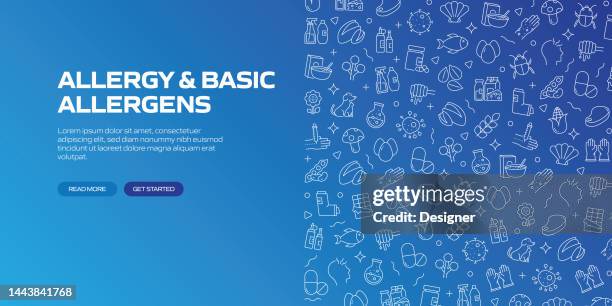 allergy and basic allergens web banner with linear icons, trendy linear style vector - 過敏 幅插畫檔、美工圖案、卡通及圖標