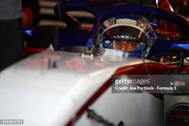 Roy Nissany of Israel and Charouz Racing System in the garage during Formula 2 testing at Yas Marina Circuit on November 23, 2022 in Abu Dhabi,...
