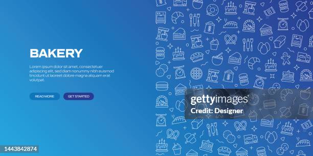 bakery web banner with linear icons, trendy linear style vector - breakfast background stock illustrations