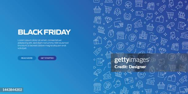 ilustrações, clipart, desenhos animados e ícones de black friday web banner com ícones lineares, vetor de estilo linear da moda - area designer label