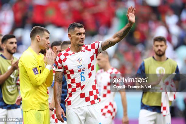 Dejan Lovren of Croatia applauds fans after the scoreless draw in the FIFA World Cup Qatar 2022 Group F match between Morocco and Croatia at Al Bayt...