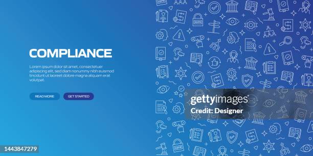 compliance web banner with linear icons, trendy linear style vector - policies and procedures icon stock illustrations