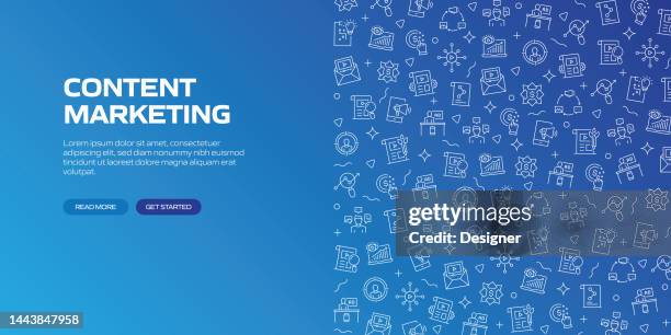 content marketing web banner with linear icons, trendy linear style vector - multimedia background stock illustrations