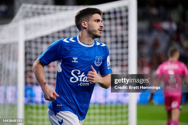 Ruben Vinagre of Everton FC is pictured during the Sydney Super Cup match between Everton and the Western Sydney Wanderers at CommBank Stadium on...