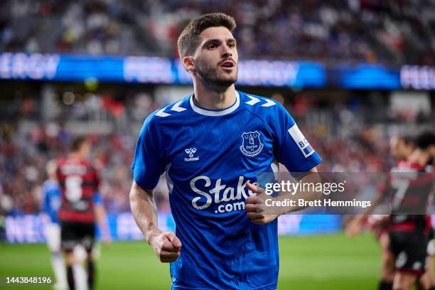 Ruben Vinagre of Everton FC is pictured during the Sydney Super Cup match between Everton and the Western Sydney Wanderers at CommBank Stadium on...