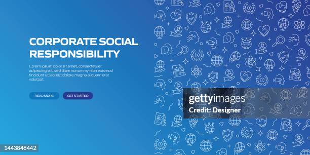 illustrations, cliparts, dessins animés et icônes de bannière web de responsabilité sociale d’entreprise avec icônes linéaires, vecteur de style linéaire tendance - reglement