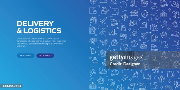 delivery and logistics web banner with linear icons, trendy linear style vector - surveillance van stock illustrations