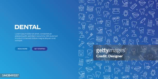 stockillustraties, clipart, cartoons en iconen met dental web banner with linear icons, trendy linear style vector - toothache