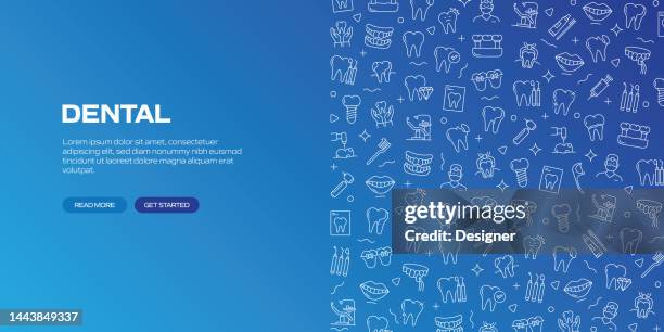 dental web banner with linear icons, trendy linear style vector - human jaw bone stock illustrations