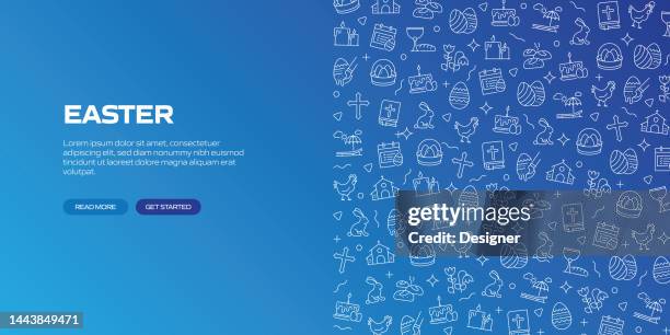 easter web banner with linear icons, trendy linear style vector - doodle background chocolate stock illustrations