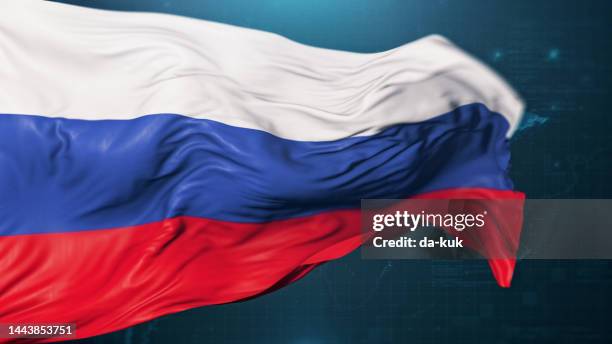 flagge der russischen föderation auf dunkelblauem hintergrund - russische flagge stock-fotos und bilder