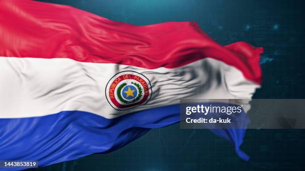 flag of paraguay on dark blue background - paraguay stock pictures, royalty-free photos & images