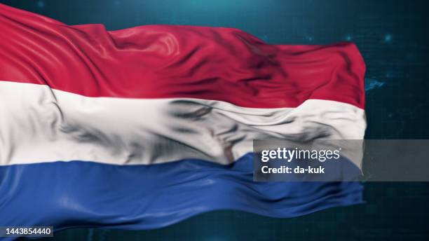 flag of netherlands on dark blue background - netherlands flag stock pictures, royalty-free photos & images