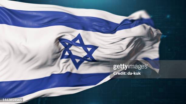 flag of israel on dark blue background - bandeira de israel imagens e fotografias de stock