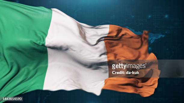 flag of ireland on dark blue background - ireland flag stock pictures, royalty-free photos & images
