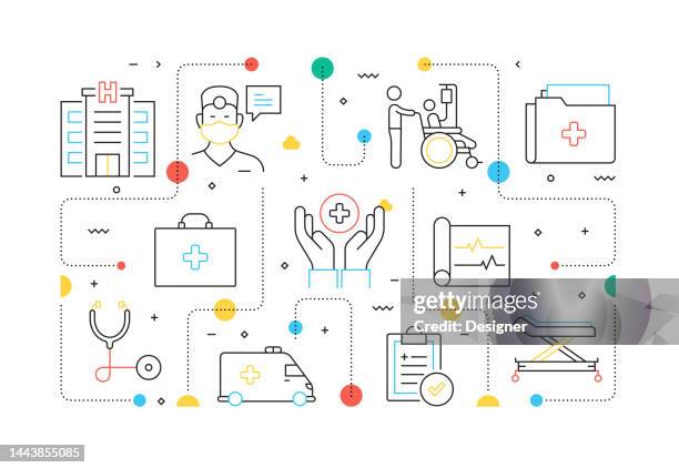 ilustrações de stock, clip art, desenhos animados e ícones de healthcare and medical related line style banner design for web page, headline, brochure, annual report and book cover - surgical equipment stock illustrations