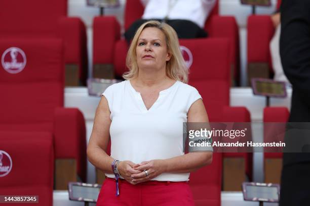 German Federal Minister of the Interior and Community Nancy Faeser wears a One Love armband during the FIFA World Cup Qatar 2022 Group E match...
