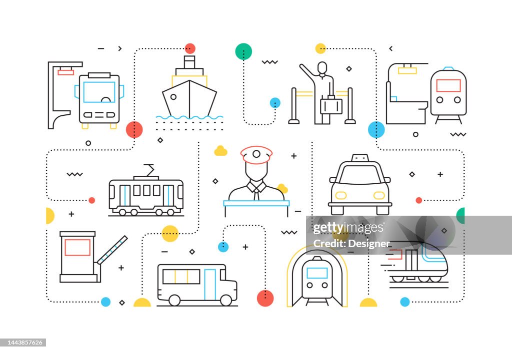 PUBLIC TRANSPORT Related Line Style Banner Design for Web Page, Headline, Brochure, Annual Report and Book Cover
