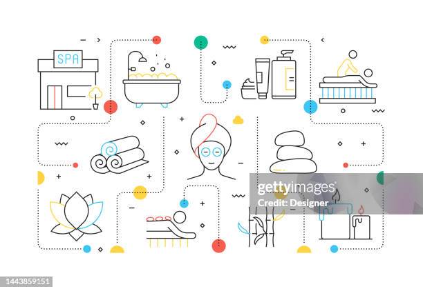 spa elements related line style banner design for web page, headline, brochure, annual report and book cover - scented candle stock illustrations