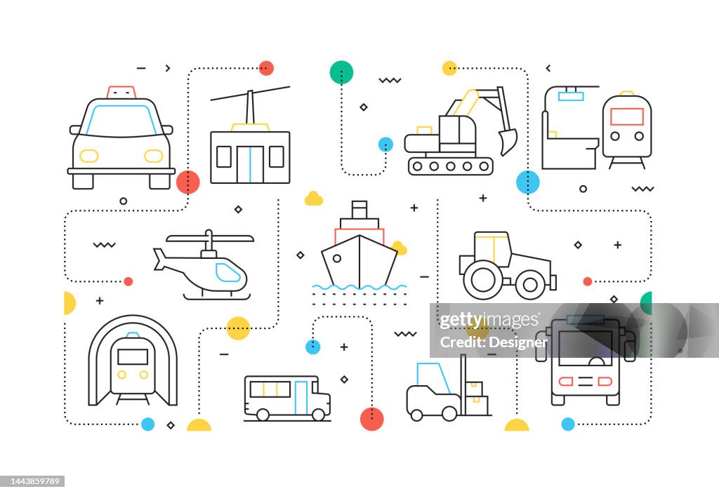Line Work Vehicles Vehicles And Transport Related Line Style Banner Design For Web Page ...
