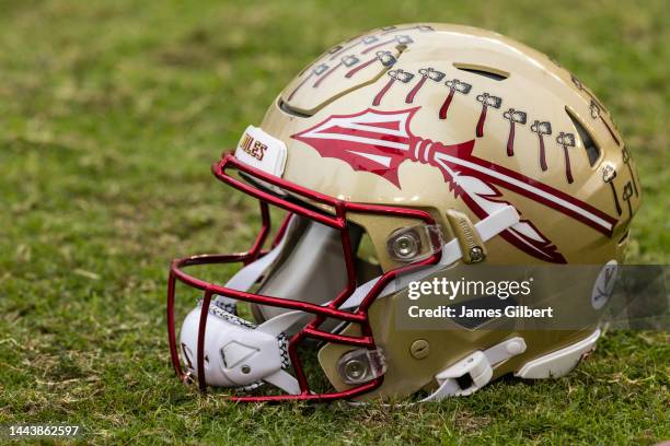 Florida State Seminoles helmet is seen after a game between the Florida State Seminoles and the Louisiana-Lafayette Ragin Cajuns at Doak Campbell...