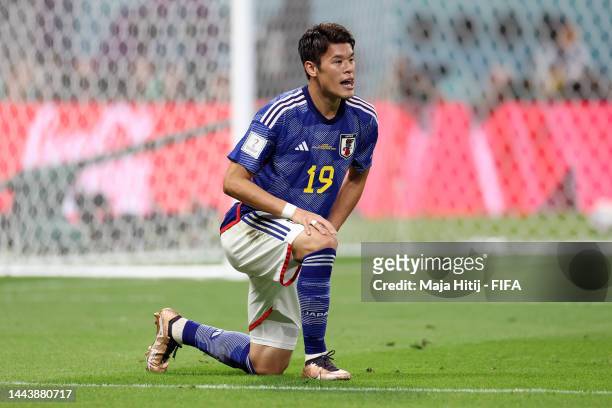 Hiroki Sakai of Japan reacts during the FIFA World Cup Qatar 2022 Group E match between Germany and Japan at Khalifa International Stadium on...