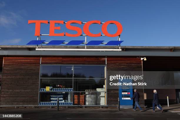 General view outside Tesco supermarket store on November 23, 2022 in Rugeley, England.